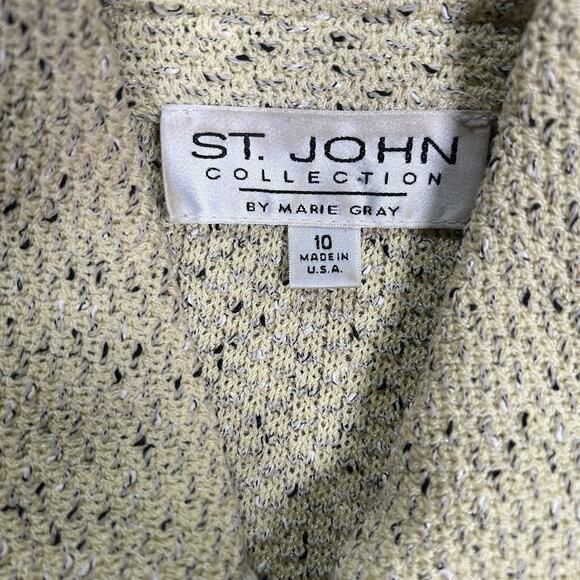 St John Collection Marie Gray Zip Cardigan Sweater Jacket Green Beige Size 10 - Picture 3 of 8